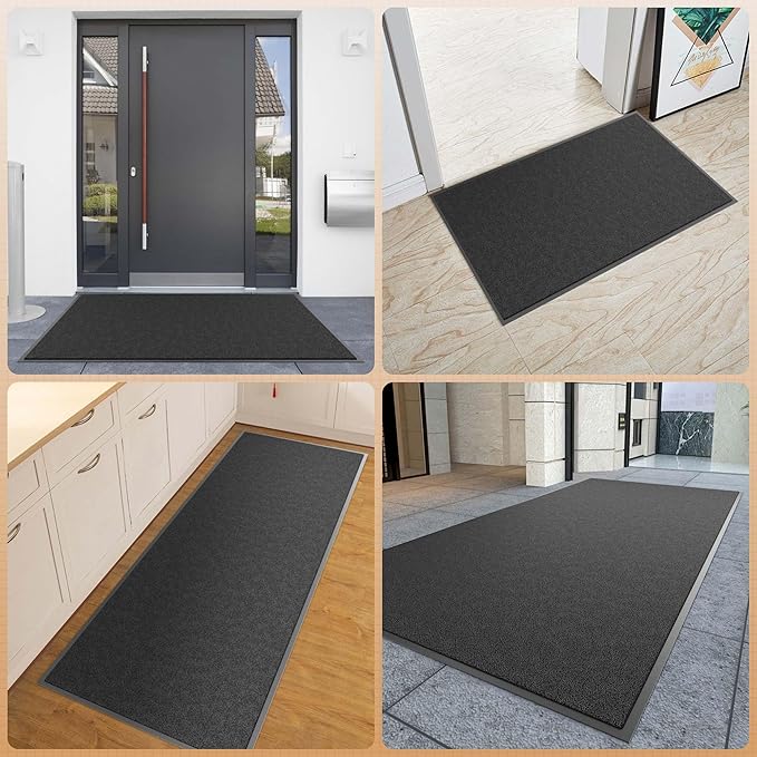 Large Front Door Mat, 48" x 72" Heavy Duty Outdoor Indoor Mats to Trap Dirt and Moisture, Non-Slip Waterproof Doormat Inside Entrance, Washable Welcome Mats for Home Entryway（Black）