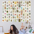 Artivo Wall Collage Kit Aesthetic Pictures, Vintage Wall Collage Kit 100 set 4x6, Bedroom Decor for Teen Girls, Botanical Flower Collage Kit for Wall Aesthetic Posters, Photo Collection