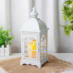 TRIROCKS Decorative Vintage Candle Lanterns 14.5" H Farmhouse Outdoor Hanging Lanterns with Tempered Glass for Porch, Balcony, Patio, Home, Centerpieces, Indoor, Outdoor(White)