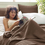 PHF Ultra Soft Waffle Weave Throw Blanket 50"x 60"- Washed Lightweight Breathable Cozy Woven Blanket for Bed - Aesthetic Decor for Couch Bedding Sofa Home Car - Cocoa Brown