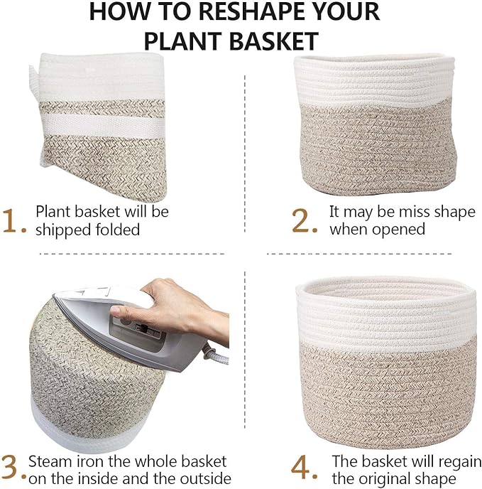 Woven Cotton Rope Plant Basket for 8" Flower Pot Small Basket for Plants Storage Organizer H7.5 x W8.5