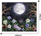 Neasow Aesthetic Moon Garden Tapestry Wall Hanging, Night Landscape with Colorful Plants Floral Tapestries for Bedroom Home Decor Multi Color 50×60 inch (130cm×150cm)