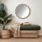 Round Mirror Vanity Mirrors for Bathroom with Wavy Wood & Beaded Frame - Wall Mirrors for Living Room,Entry Mirrors for Wall,Decorative Mirror