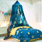 Galaxy Print Kids Bed Canopy, Girls Princess Canopy Dreamy Room Decor, Soft Hanging Reading Nook Play Tent Canopy, Extra Large Full Size Bed Canopy with String Light