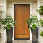 KOL 25''H. Bright Glazed Planter with Drainage Hole, Set of 2, Tall Galvanized Steel Planter Pots with Saucer for Indoor & Outdoor Use, Decorative Flower Plant Pots for Porch, Patio, Deck - Black