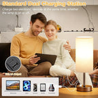 Beige Touch Table Lamp for Bedroom - 3 Way Dimmable Bedside Lamp with USB, Nightstand Lamp with Brown Charging Station for Desk, Dorm, Office