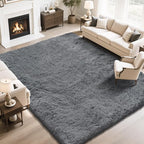 Fluffy Rug Shaggy Area Rug, Dark Grey 8x10 Area Rugs for Living Room, Large Shag Area Rugs for Bedroom Kids Room Home Decor, Upgrade Anti-Skid Rectangular Fuzzy Rugs