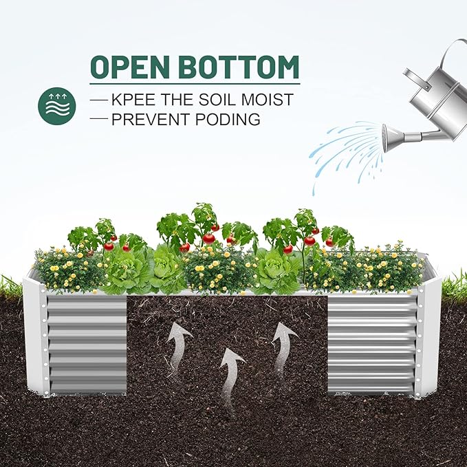 Land Guard 8×4×2 ft Galvanized Raised Garden Bed Kit, Galvanized Planter Raised Garden Boxes Outdoor, Large Metal Raised Garden Beds for Vegetables.