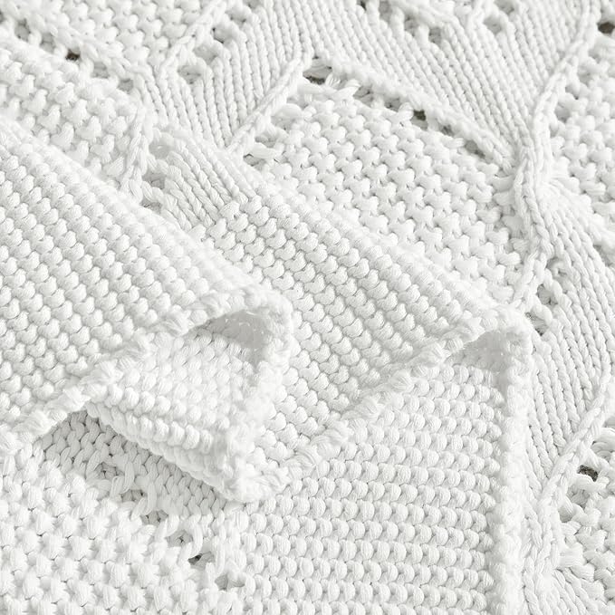 Longhui bedding Chunky Cotton Knit Throw Blanket for Couch, Sofa, Bed, or Chair, Decorative Breathable Fall Cable Knit Blanket 60 x 80 Inches, Large Medium Weight Cream