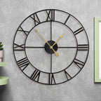 LEIKE 80CM Extra Large Wall Clock - 31" Oversize Modern Black Metal Roman Numeral Nearly Silent Little Ticking Battery Operated Wall Clocks for Living Room, Kitchen,Bedroom Farmhouse Home Decor
