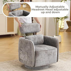 Modern 360°Swivel Accent Chair Set of 2 with Adjustable Headrest, Round Swivel Barrel Chairs with Lumbar Pillow, Vanity Chair for Makeup, Comfy Living Room Armchair for Living Room, Bedroom, Grey