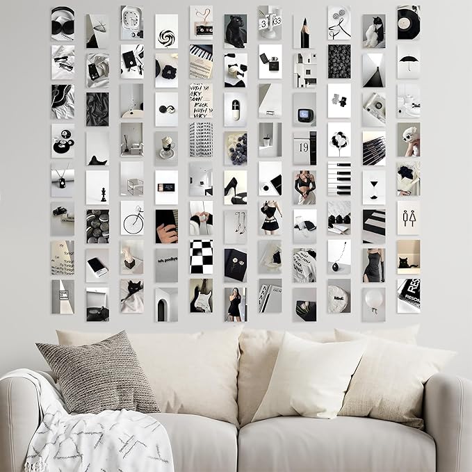 Mystic Black & White Aesthetic Wall Collage Kit – 100 Bold & Mysterious Photos, 4"x6" Semi-Gloss Prints for Teen Girls Dorm Room Decor, Monochrome Minimalist Art, Ideal Gift for Birthday & Graduation