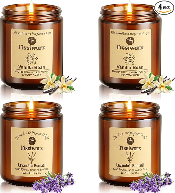 Scented Candle Set 4 Pack, Candle for Home Scented, Odor Eliminating, Stress Relief, 30oz, 220 Hours Long Lasting Soy Wax Gift Set for Women