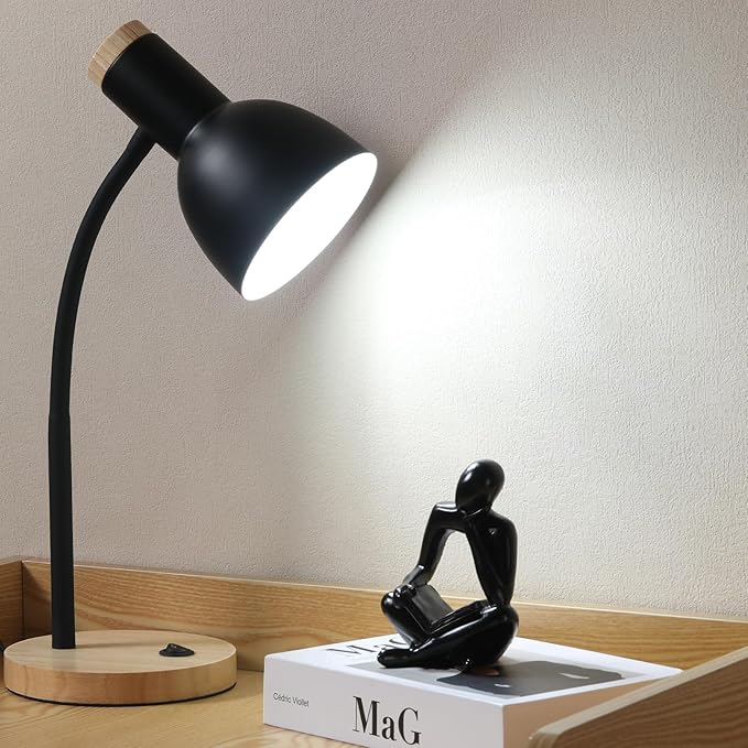Table Lamp,Wooden Adjustable Desk Lamp,Dorm Lamp&Bedside Lamp for Living Room, Bedroom, Kids Room (Black)