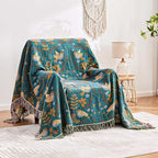 Boho Throw Blanket, 100% Cotton Ultra Soft Luxury Throw Rustic Quilt, 90"x98" Floral Printed Farmhouse Decor Bed Summer Blankets, All Season Rustic Reversible Bohemian Throw for Bed - Blue