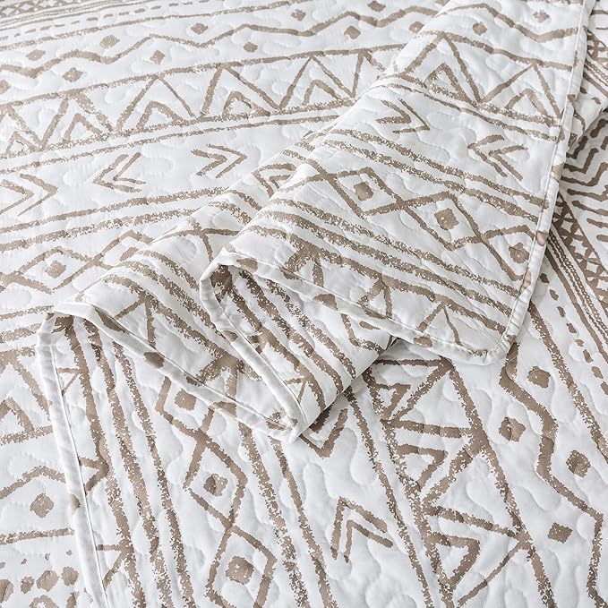 Travan 3-Piece King Quilt Set Striped Pattern Microfiber Soft Lightweight Bedding Set with Shams for All Season, Cream Strips, King Size