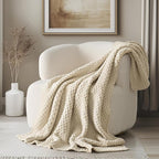 Chunky Chenille Knit Throw Blanket for Couch, Soft Luxurious Moss Stitch Blankets for Bed, Cozy Decorative Farmhouse Knitted Throws for Sofa, Beige, 50" x 60"