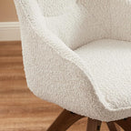 Art Leon Desk Chair No Wheels, Mid Century Modern Office Chair, Swivel Accent Chair with Oak Wood Legs, Boucle Fabric Upholstered Arm Chair, White