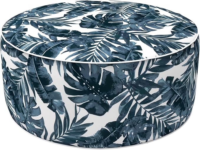LVTXIII Outdoor/Indoor Inflatable Ottoman, 31"x31"x14" Patio Footrest Stool, Portable Round Pouf Ottoman for Patio Garden, Camping or Home Decoration, Palm Blue