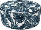 LVTXIII Outdoor/Indoor Inflatable Ottoman, 31"x31"x14" Patio Footrest Stool, Portable Round Pouf Ottoman for Patio Garden, Camping or Home Decoration, Palm Blue