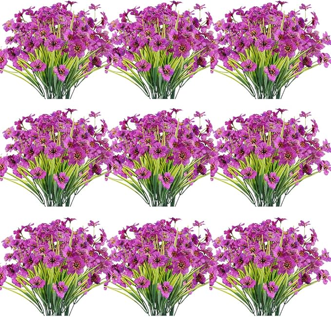 30 Bundles Artificial Flowers Outdoor UV Resistant Fake Flowers No Fade Faux Plastic Plants Garden Porch Window Box Decorating(Purple)