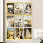 Vittanly 11x17 Picture Frames Set of 9, Shatter Resistant Plexiglass, Display 8x12 Pictures with Mat or 11x17 without Mat, Photo Frames for Wall Mount, Engineered Wood, Gold