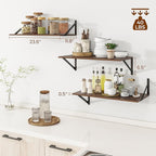 Heimlove 24" W x 12" D Wall Shelves for Books, 12 Inch Deep Floating Shelves Set of 3, Wide Floating Bookshelf with Metal Bracket for Living Room, Kitchen, Office, Bedroom and Decor Storage - Walnut