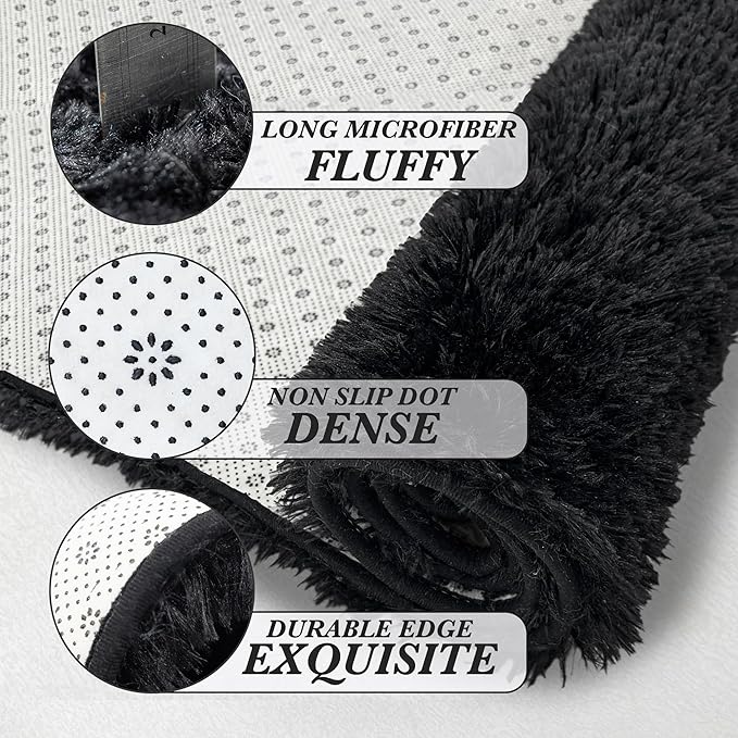 Fluffy Area Rug Living Room: Black Shag Rug 6x9 Plush Rugs for Living Room - Large Fuzzy Soft Carpet (Black 6x9 Feet)