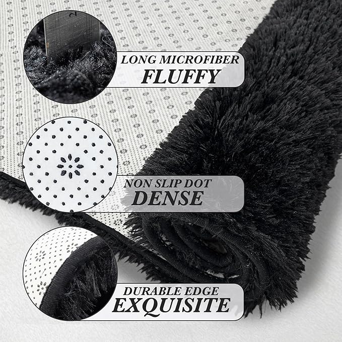 Area Rugs 9x12 Living Room: Black Shag Rug 9x12 Area Rugs - Large Plush Fluffy Carpet for Living Room