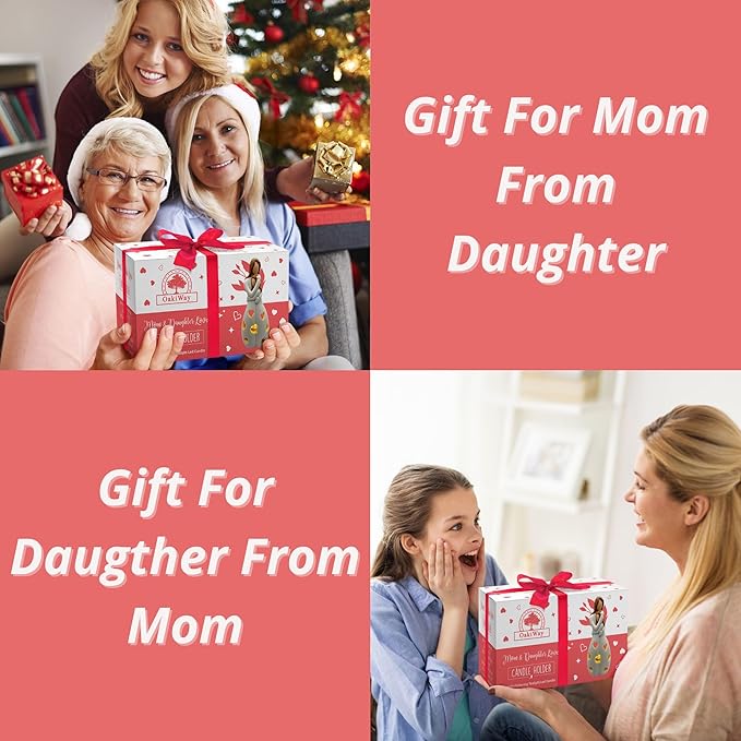 Mother-Daughter Glow in The Dark Candle Holder Statue with Flickering LED Candle | Hand-Painted - Unique Gifts for Mother's Day, Christmas, Birthday | Greeting Card Included