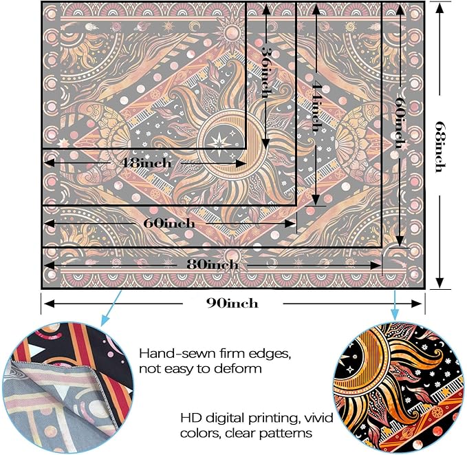 Lunerfex Hippie Sun and Moon Tapestry Bohemian Celestial Tapestry Aesthetic Tapestries for Bedroom and Living Room Decor Sun and Moon 60×80 Inches