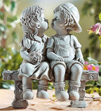 Elenon Boy and Girl Garden Statue Outdoor Decorative, Couple First Kiss Garden Sculpture for Yard Patio Art Flower Bed Decoration, 8 1/4" L x 4 3/4" W x 9" H