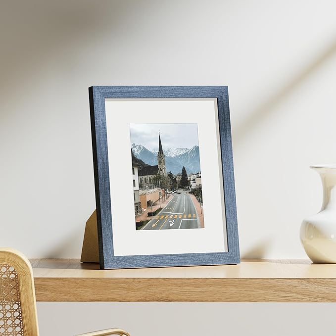 Vittanly 8x10 Picture Frames Set of 9, Shatter Resistant Plexiglass, Display 5x7 Pictures with Mat or 8x10 without Mat, Photo Frames for Wall or Tabletop, Engineered Wood, Navy