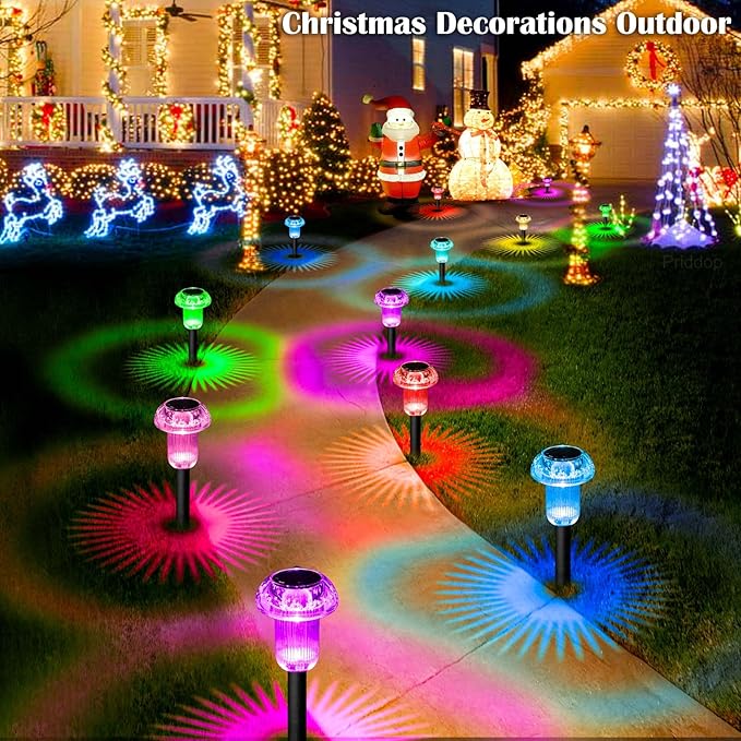 Solar Lights Outdoor Pathway Waterproof 16 Pack Color Changing LED Acrylic Mushroom Decorative Garden Lights for Yard Landscape Patio Outside Christmas Decorations