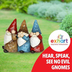 Exhart Garden Gnomes, See No, Hear No, Speak No Evil Garden Gnome Statue, Hand Painted Outdoor Garden Decorations, 12 x 9 Inch
