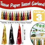 3P Black-Red Gold Foil Fringe Metallic Tassel Garland, Tassels Banner Streamers for Parade Floats, Bachelorette, Wedding, Birthday, Halloween, Christmas, Bridal/Baby Shower Party Decorations