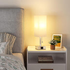 aooshine White Small Table Lamp for Bedroom - 3 Color Temperature 3000K 5000K 4000K Bedside Lamp, Pull Chain Control, USB A and C Ports, Light Gold Base, Bulb Included