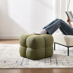 ONEVOG Olive Green‌ Modern Ottoman, 21" Square Fuzzy Couch Sherpa Pouf Ottoman, Tufted Cute Boucle Fabric Foot Stools, Upholsered Footrest & Coffee Table & Vanity Chair for Living Room Bedroom, Dorm