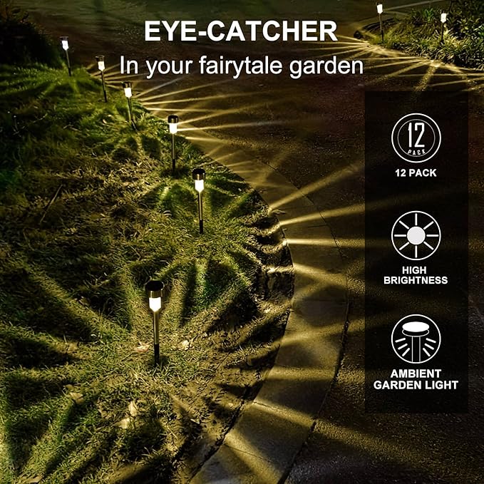 Solar Lights Outdoor Waterproof, Stainless Steel LED Landscape Lighting, Solar Garden Lights Solar Powered, Outdoor Solar Lights for Yard, Pathway, Walkway, Patio, Lawn - 16 Pack (Warm White)