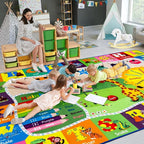 5x7 Playroom Rugs for Kids Washable, Educational and Fun Playmat with ABC Alphabet Animals Shapes Colors, Non-Slip Play Mat Learning Rugs for Baby Toddler Children Game Activity