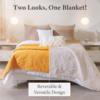 Vianney Queen Comforter Novo Marla Design Reversible Lightweight Quilt Blanket 91x93 Inches Soft Cozy Bedding in Yellow-Orange and White Leaf Pattern