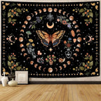 Aipon Yellow Butterfly Moon Flower Tapestry Botanical Floral Plant Boho Tapestry for Bedroom Aesthetic Vintage Tapestries Wall Hanging for Living Room Dorm (36.00'' × 48.00'', Yellow)