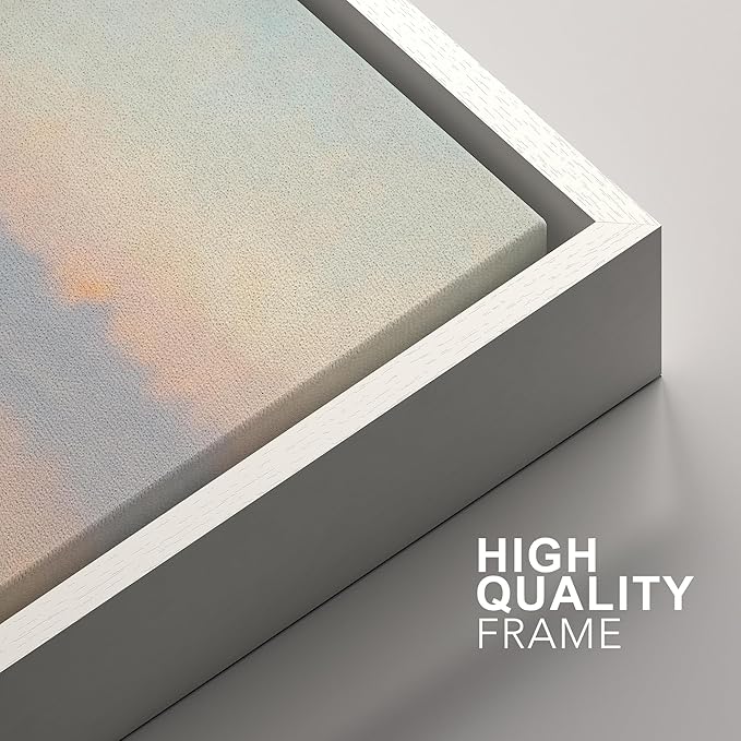 SIGNFORD Framed Canvas Print Wall Art Set Pastel Lake Landscape Serene Sunrise Water Reflection Illustration Modern Art Decorative Nordic Nature for Living Room, Bedroom, Office - 24"x36"x2 White