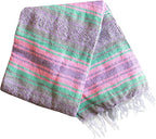 Del Mex Classic Mexican Blanket, Large Authentic Woven Falsa Throw (70"x50"), Artisan Southwest Décor for Beach, Yoga, Outdoors (Mint/Pink/Gray)