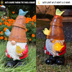 COWOS Solar Garden Figurine, Cute Resin Gnome Sculpture, Garden Statues Outdoor Decor, Funny Gnome Gift Sculpture Decoration for Home Patio Yard Lawn Porch Ornament