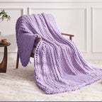 Chunky Knit Throw Blanket, 40''*50'' Knitted Throw Chenille Yarn for Bed Couch, Handmade Light Purple Crochet Big Thick Blanket, Machine Washable Cute Comfy Blanket for Home Decor