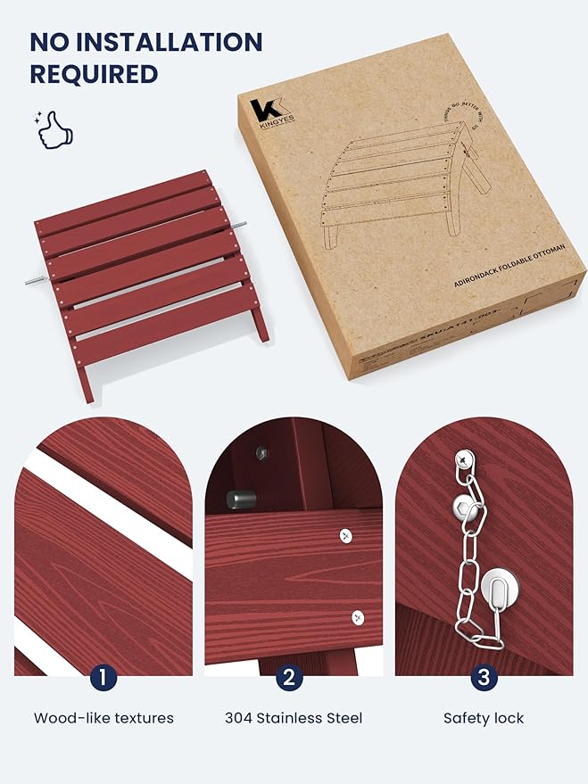 KINGYES Folding Adirondack Ottomans Set of 2 for Adirondack Chair, Red