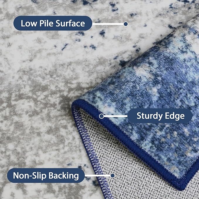 GENIMO 5x7 Area Rugs-Washable Area Rug Lightweight Low Pile, Non Slip Indoor Printed Modern Rug, Soft Pet Friendly Carpet for Living Room, Bedroom, Playroom, Blue Ivory