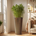 KOL 25" H. Metal Hand-Hammered Planters with Inner Pots 2-Pack, Bronze Decor Planter for Deck, Patio, Porch - Galvanized Steel Handcrafted Flower Pot - w/Water Level Indicator - Indoor Outdoor Use