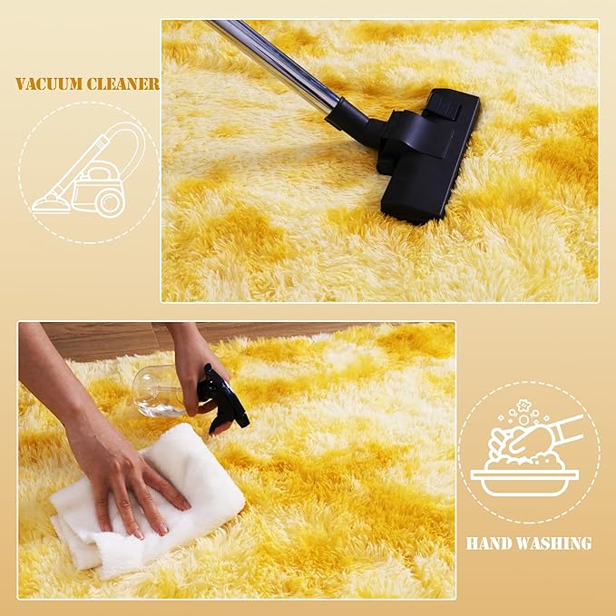 6x9 Fluffy Fuzzy Area Rug for Living Room Bedroom, Ultra Soft Large Living Room Rugs, Non Slip Thick Shag Rug for Dorm, Kids Girls Boys Rug for Home Decor Aesthetic, Tie-Dyed Yellow